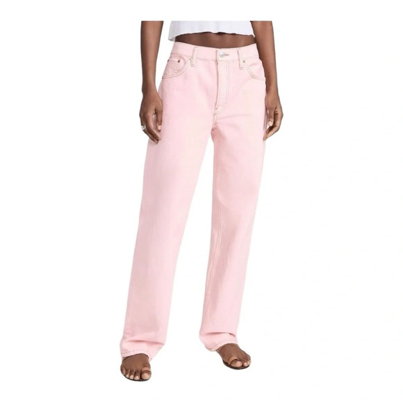 Re/Done Loose Washed Pink Denim Wide Leg Jeans NWT - Picture 2 of 9